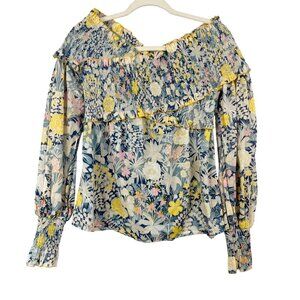 Alice McCall Love Shakin Top Blue Floral Off Shoulder Smocked Peasant Size US 8